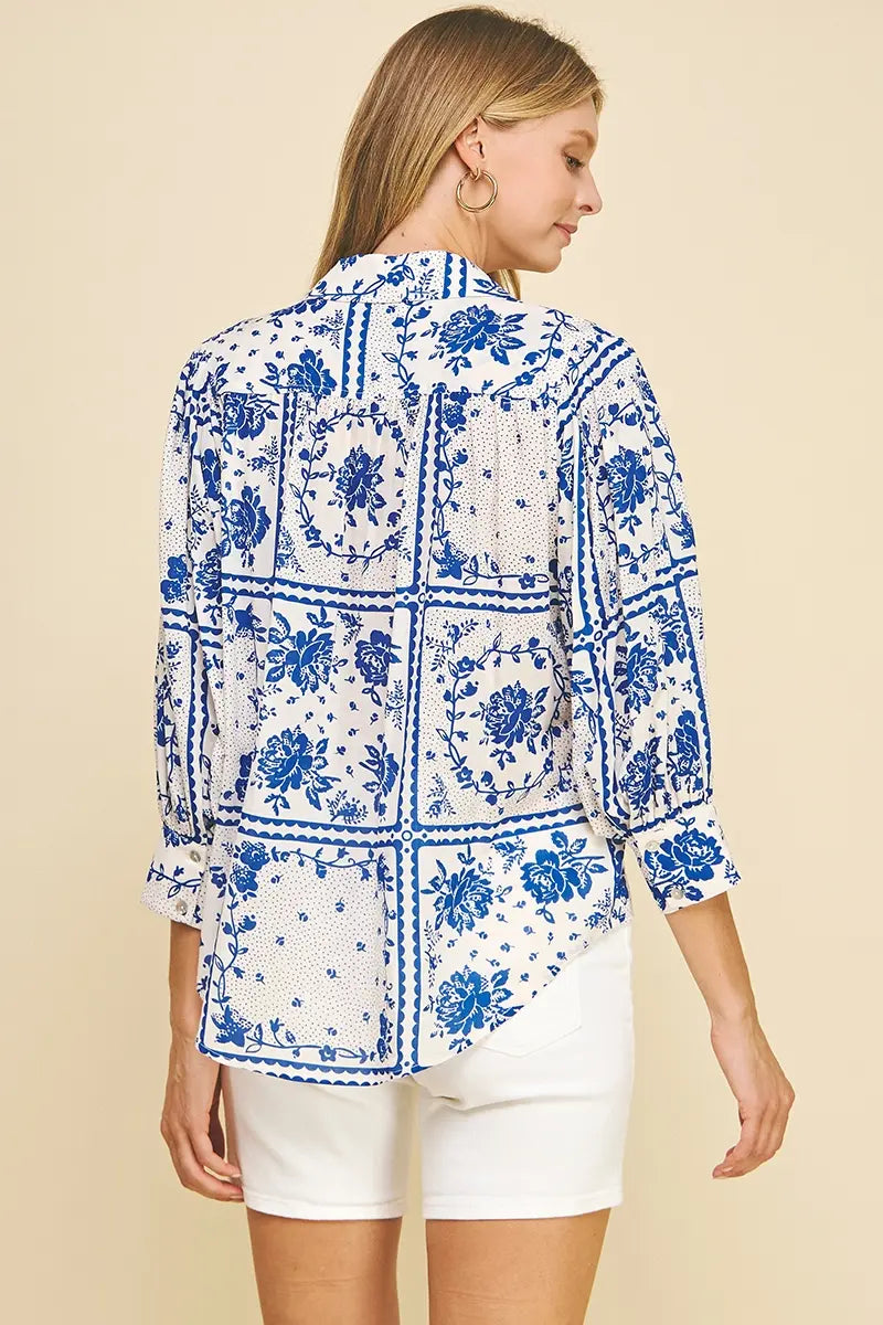 FLORAL BUTTON DOWN TOP