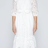 EYELET BELTED MIDI DRESS