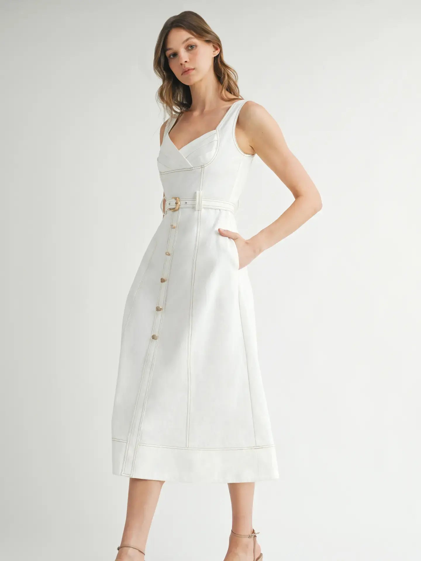 SWEETHEART BUTTON MIDI DRESS