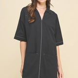 V NECK STITCH MINI DRESS