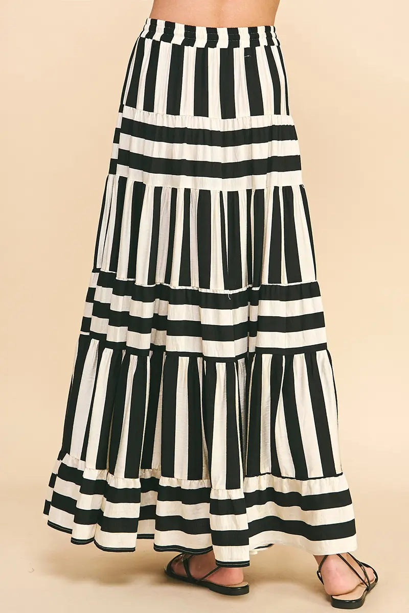 STRIPED MIDI SKIRT