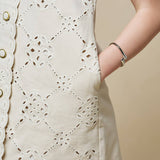 Pattern Embroidery Button Down Mini Shift Dress