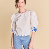 SCALLOP HEM EMBROIDERED TOP
