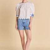 SCALLOP HEM EMBROIDERED TOP