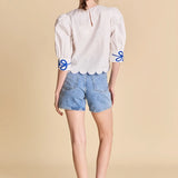 SCALLOP HEM EMBROIDERED TOP
