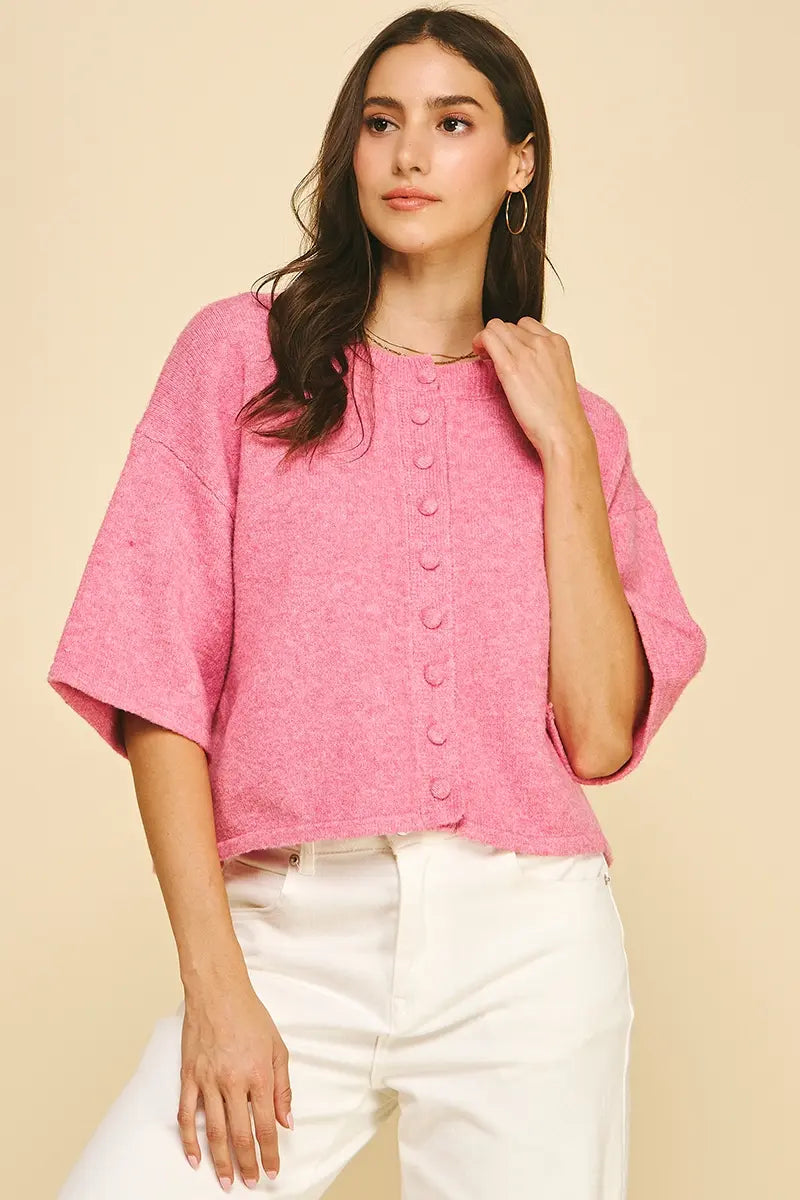 BUTTON DOWN SSLV SWEATER