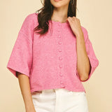 BUTTON DOWN SSLV SWEATER