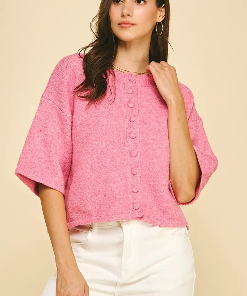 BUTTON DOWN SSLV SWEATER