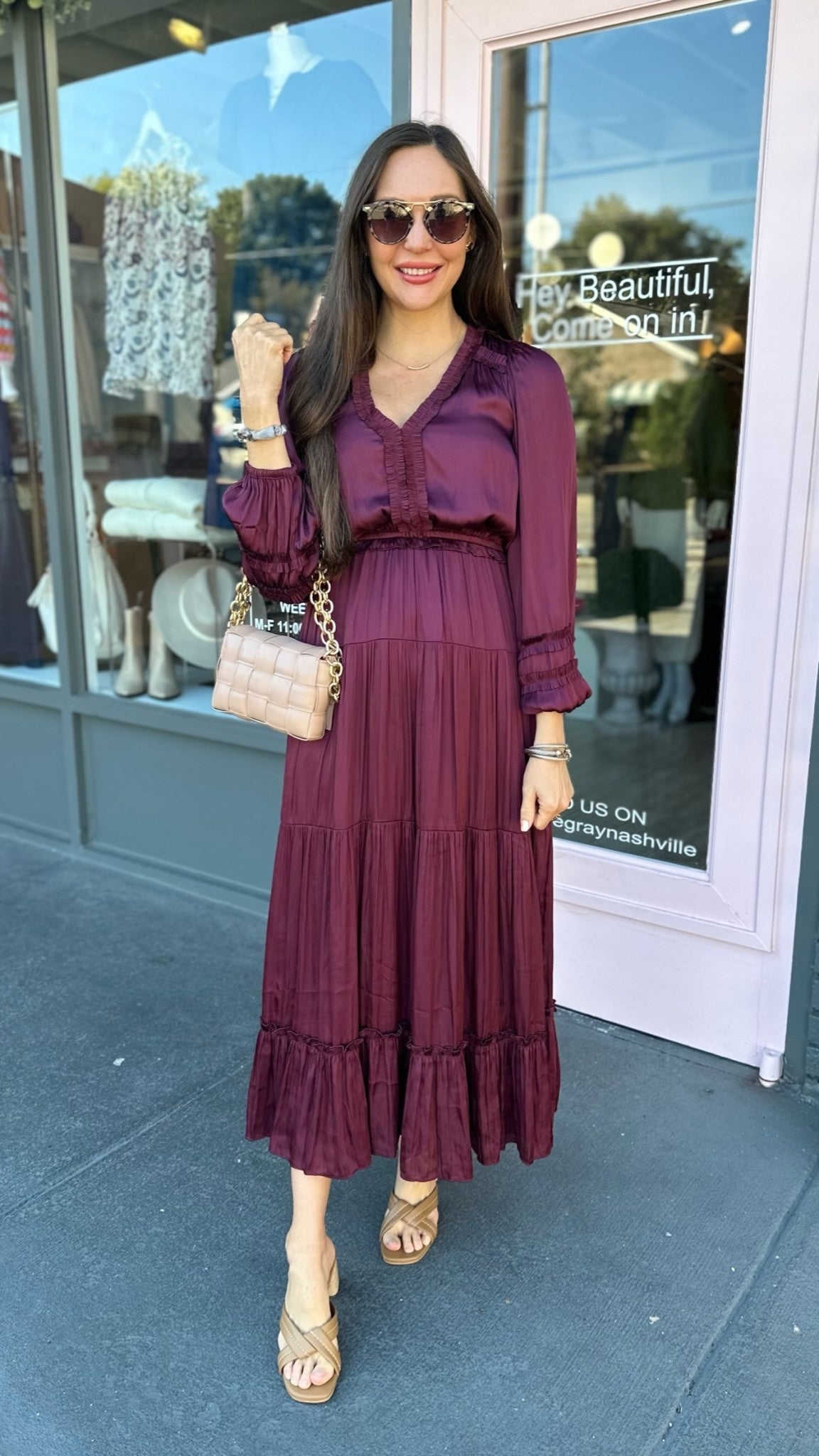 LSLV VNECK MIDI RUFFLE DETAILS