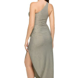 STRIPED LUREX RIBBED ONE SHOULDER DRESS