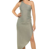 STRIPED LUREX RIBBED ONE SHOULDER DRESS