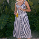 STRIPED MIDI DRESS