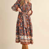 FLORAL PRINT BELTED MIDI