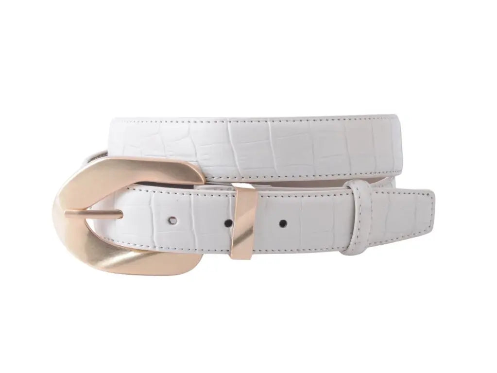 CROCO BELT W/GOLD WAVY BUCKLE