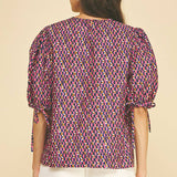 GEOMETRIC PRINT PUFF SLEEVE BLOUSE