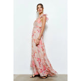 PEACH FLORAL SLVLESS MAXI