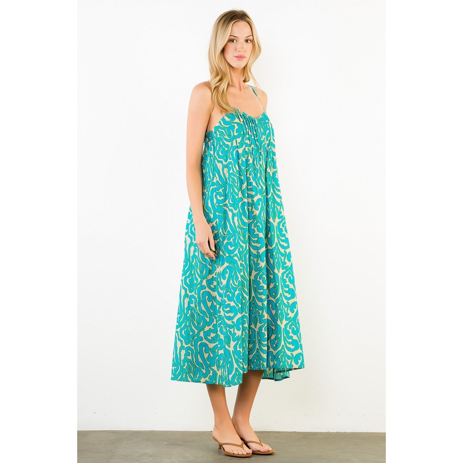 THIN STRAP PATTERN MIDI DRESS