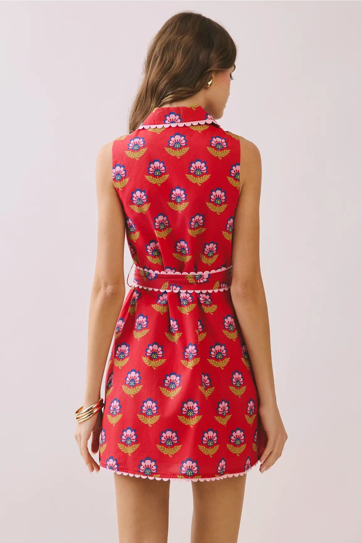 FLORAL PRINT SCALLOP TRIM DRESS