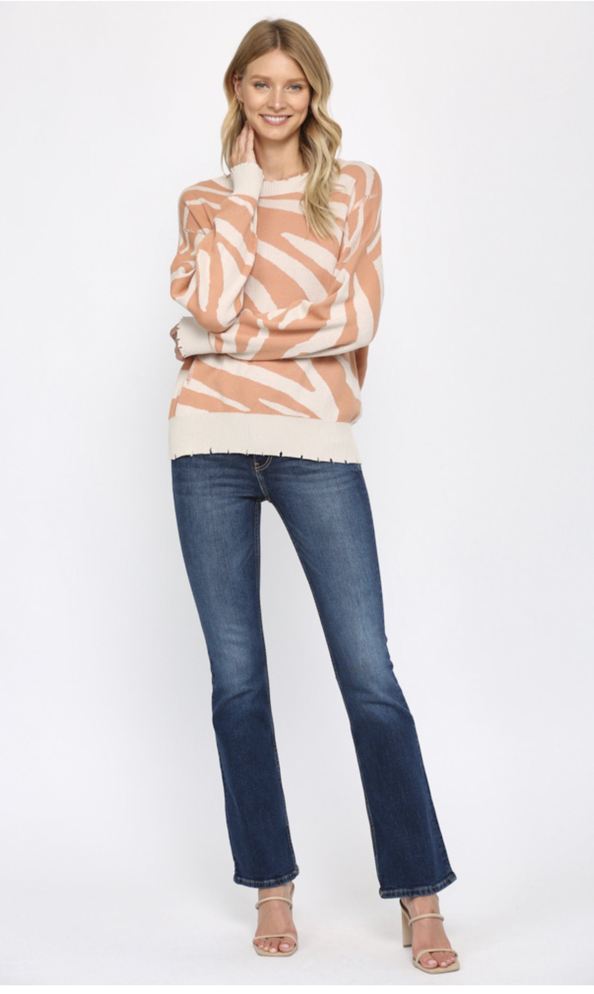 ANIMAL PATTERN DISTRESSED SWEATER
