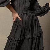 RUFFLE DETAIL TIERED MIDI DRESS
