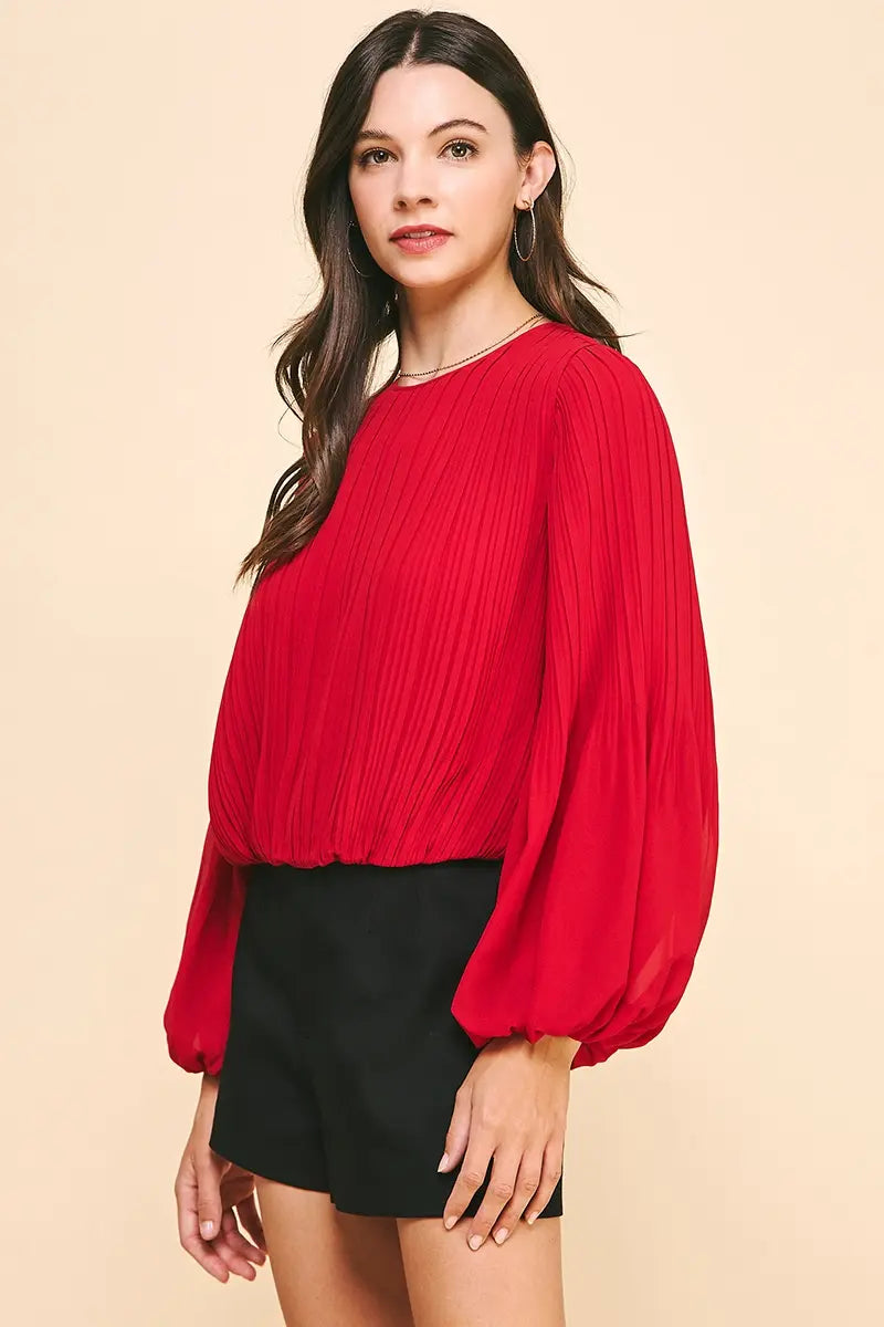 ACCORDIAN PLEATED LSLV TOP W/ELASTIC WAIST