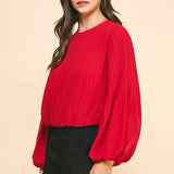 ACCORDIAN PLEATED LSLV TOP W/ELASTIC WAIST