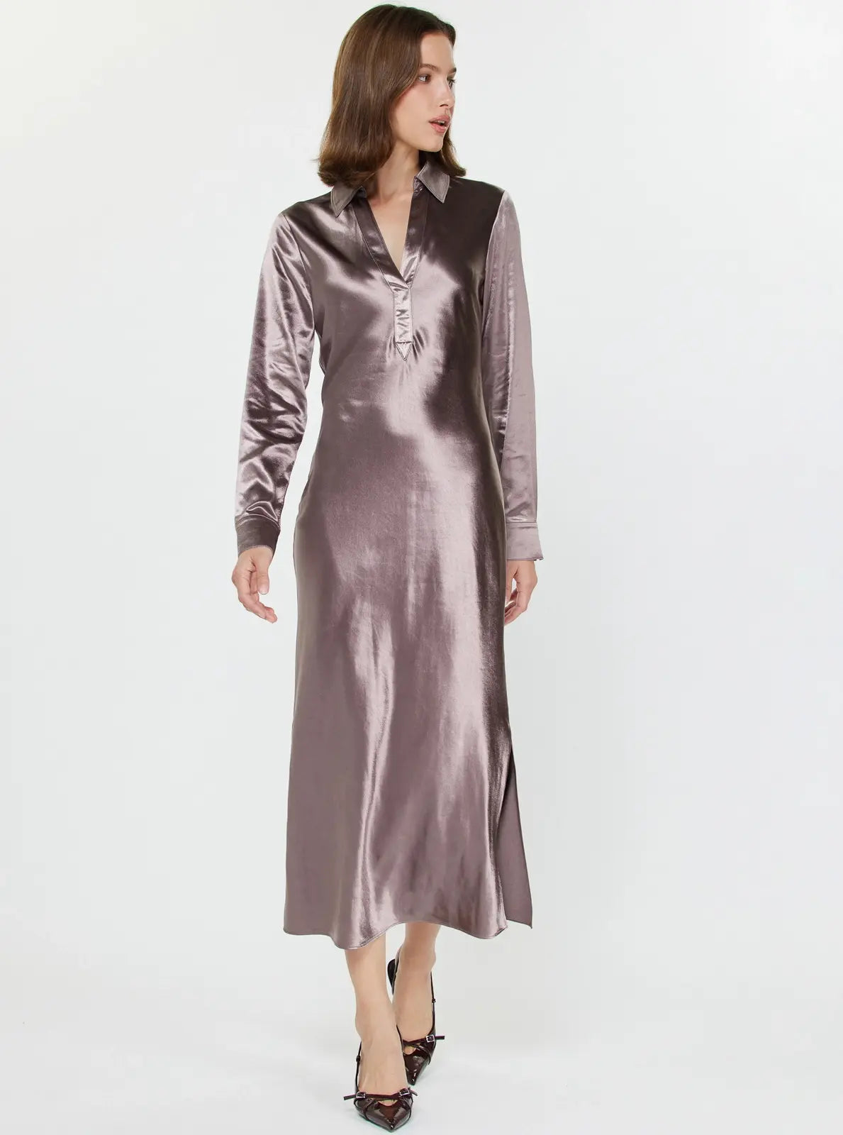 LSLV SILKY SHIRT DRESS