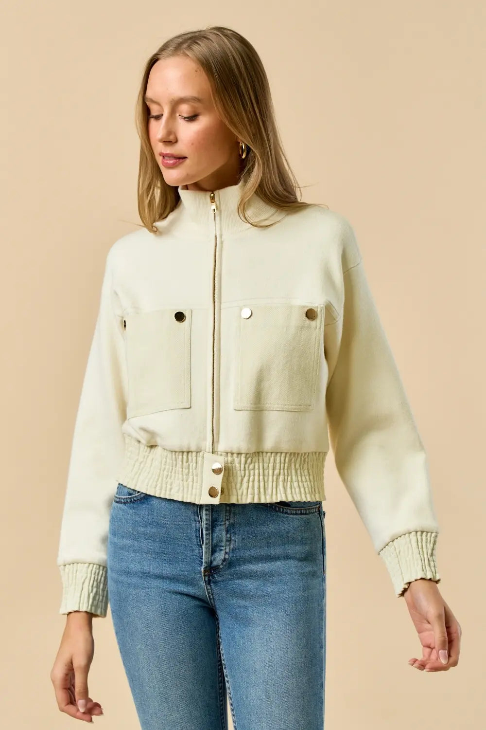MOCK NECK ZIP UP JACKET