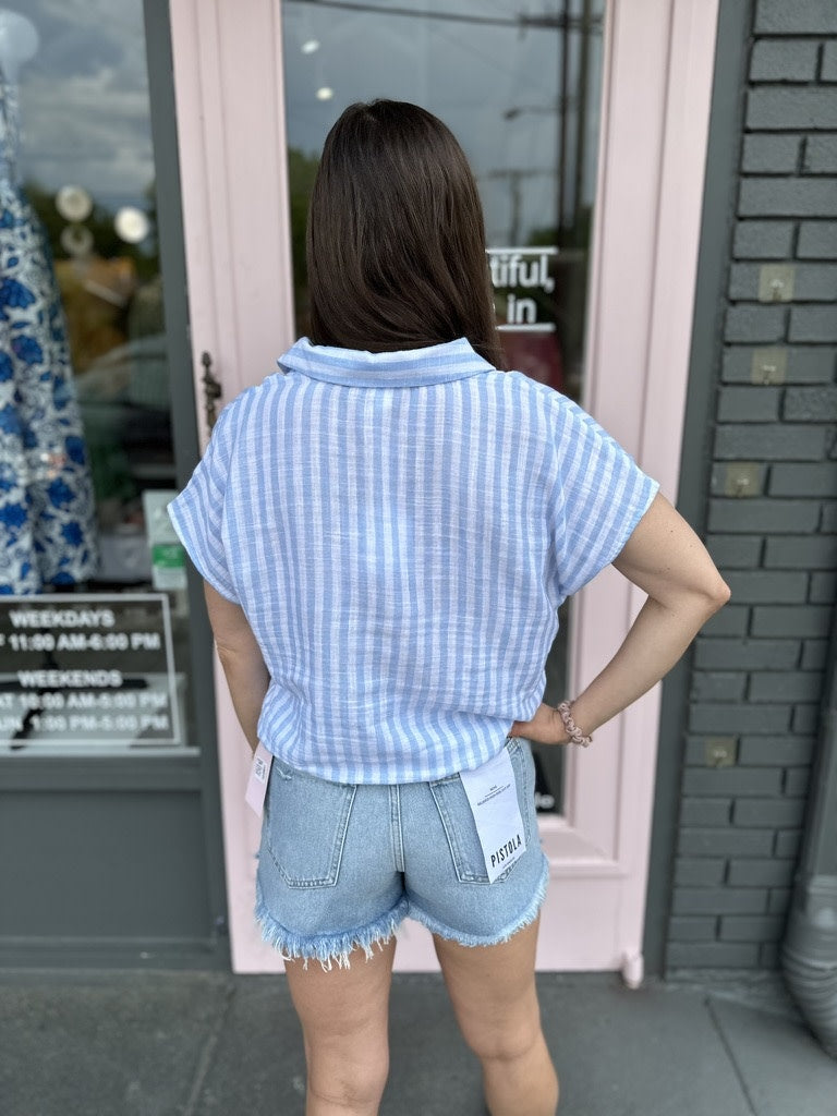 RAYLIE STRIPED DRAWSTRING WAIST TOP