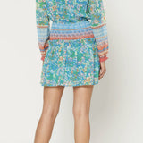 RUCHED WAIST PATTERN MINI DRESS
