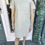 SHORT SLEEVE LEATHER SHIFT DRESS
