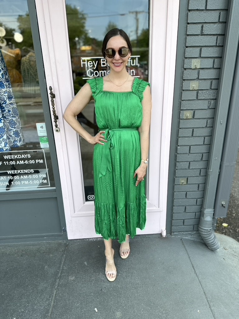 DOUBLE LAYER RUFFLE SSLV CRINKLE MIDI