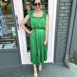 DOUBLE LAYER RUFFLE SSLV CRINKLE MIDI