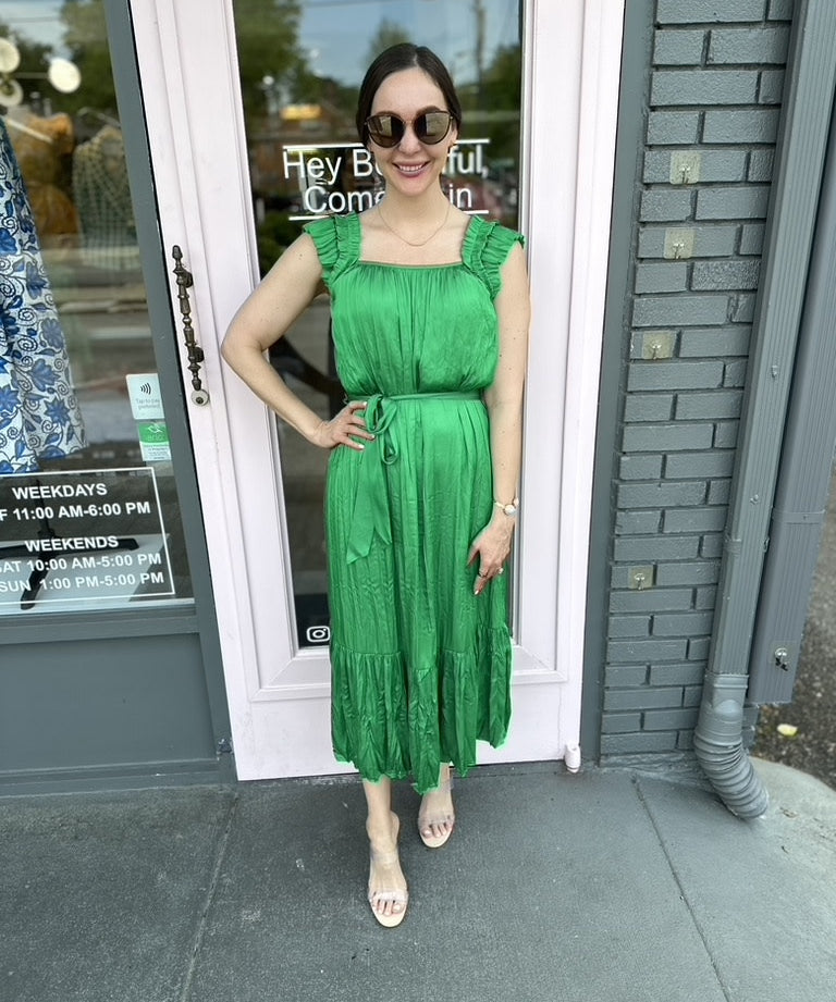 DOUBLE LAYER RUFFLE SSLV CRINKLE MIDI
