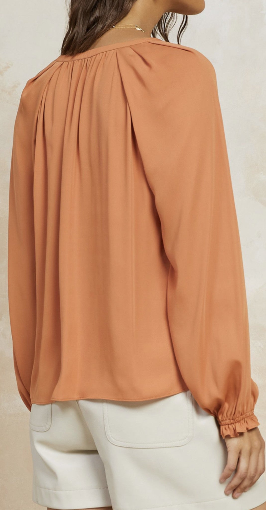 V NECK FOLDED SHOULDER TOP