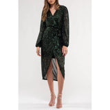 SEQUIN SURPLICE MIDI DRESS