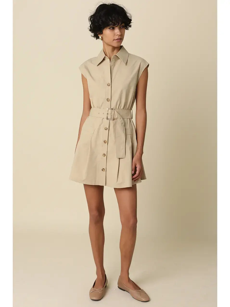 DONNA BELTED SLVLESS SHIRT DRESS