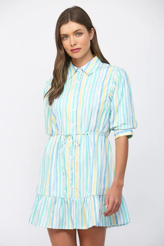 WATERCOLOR STRIPE PRINT MINI DRESS