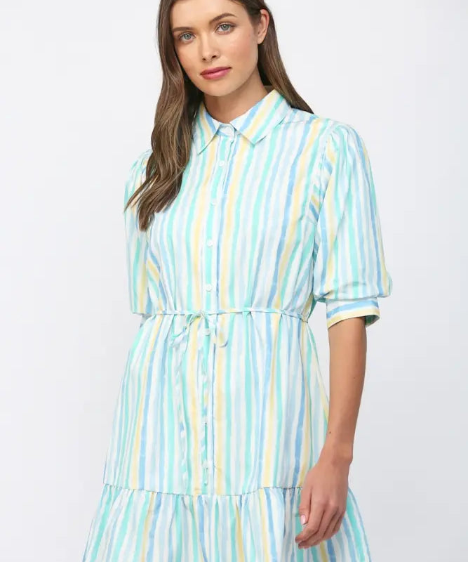 WATERCOLOR STRIPE PRINT MINI DRESS