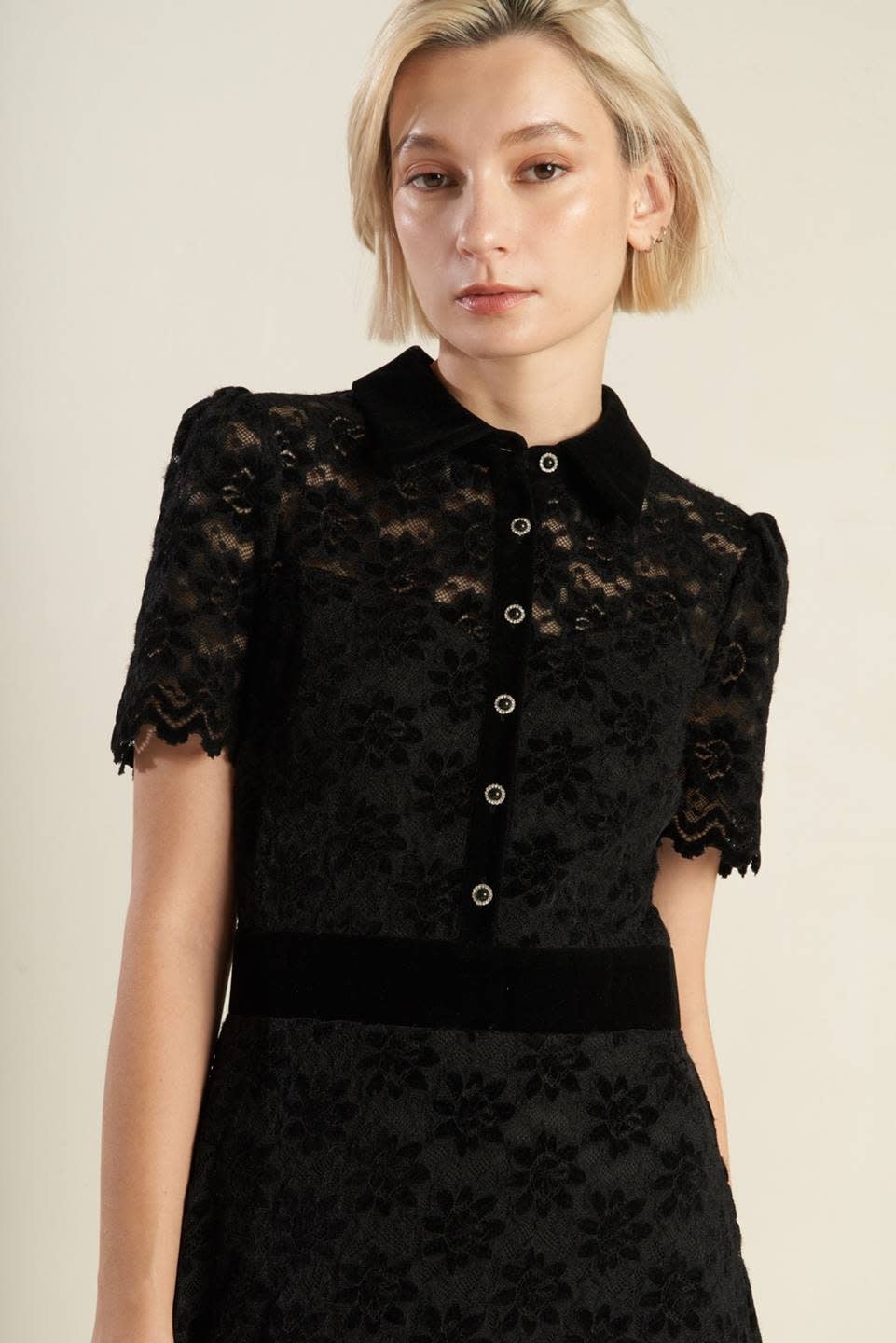 SSLV WOVEN LACE MIDI DRESS