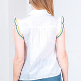 RUFFLE SSLV LEMON EMBROIDERED TOP