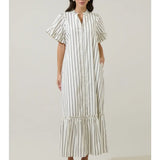 ALIYA STRIPED BUTTON UP MIDI DRESS