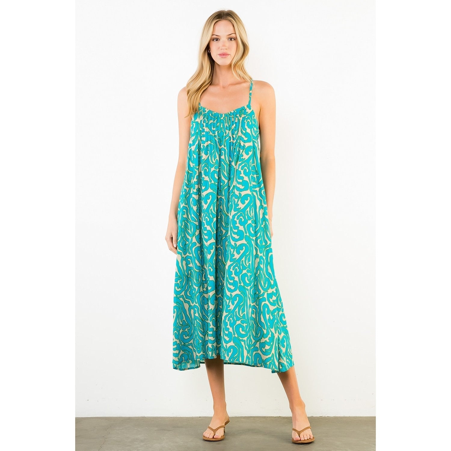 THIN STRAP PATTERN MIDI DRESS