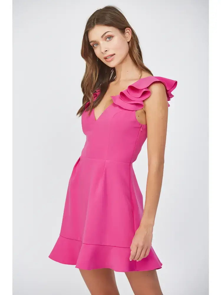 RUFFLED SHOULDER OPEN BACK MINI