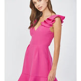 RUFFLED SHOULDER OPEN BACK MINI