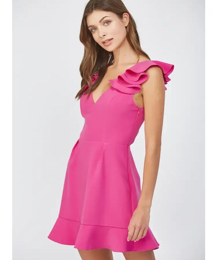 RUFFLED SHOULDER OPEN BACK MINI
