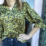 SMOCKED NECK BALLOON SLEEVE TOP