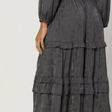 RUFFLE DETAIL TIERED MIDI DRESS