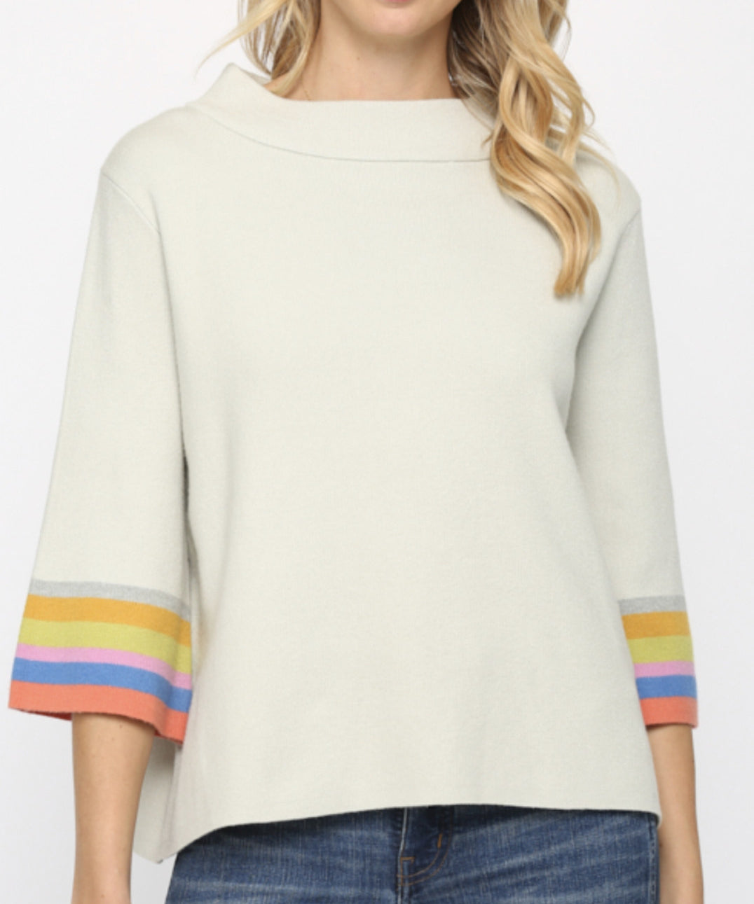 MOCK NECK BELL SLV W/STRIPES