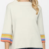 MOCK NECK BELL SLV W/STRIPES